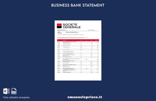 stile verificato Modello di estratto conto aziendale di Société Générale Bank Mo